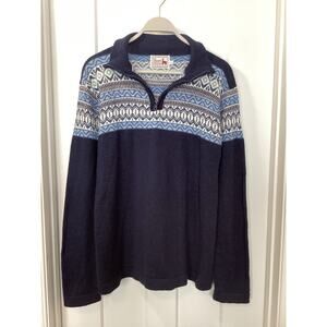 The Alpaca Connection Leavenworth Fair Isle Quarter Zip Sweater Blue White Large